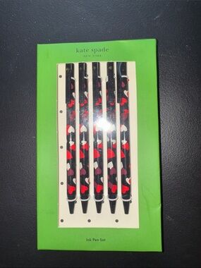 kate spade black heart print ink pen set, NEW